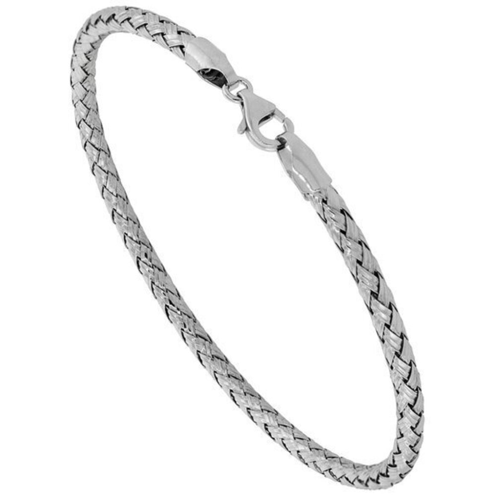 3mm, Sterling Silver Woven Bangle Bracelet 7.5" inches